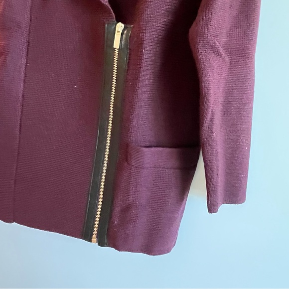 BNWOT CLUB MONACO 100% WOOL BURGUNDY LEATHER ZIP SWEATER - Picture 7 of 11